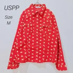 USPP ヴィンテージ 長袖シャツ 赤 動物柄 コーデュロイ 総柄 M 日本製