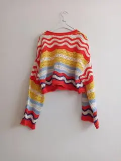 FOREVER 21 ストライプ クロップドニットセーター F