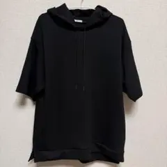 GU黒 フード付きショートスリーブパーカー半袖　M