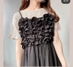 ririka フリル ワンピース しまむら ブラウン 新品タグ付き