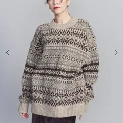 ＜BEAUTY&YOUTH＞ノルディックジャガードニットプルオーバー ベージュ