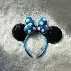 ミニーマウス風カチューシャ 青と黒のドット