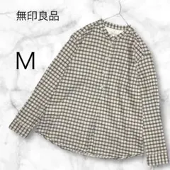 無印良品 両面起毛フランネルスタンドカラー長袖ブラウス チェック柄シャツ Ｍ