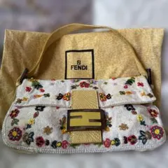 ⭐︎ FENDI フェンディ　バゲット　ビーズフラワー刺繍＆パイソン　⭐︎のサムネイル