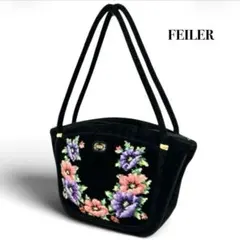 FEILER ショルダーバッグ花柄 シュニール織 ブラック