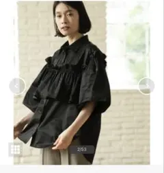 オペークドットクリップ　フリルデザインシャツ ブラウス