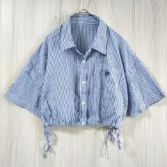 INGNI イング ショート丈 ストライプシャツ M 青×白 刺繍ロゴ 春夏