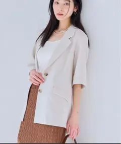 vis リネンライクハーフスリーブ　ジャケット