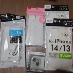 iPhone 14/13用クリアソフトケース カメラ保護 5点セット