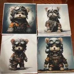 ヨークシャーテリア パイロットデザインパネル生地 4枚セット