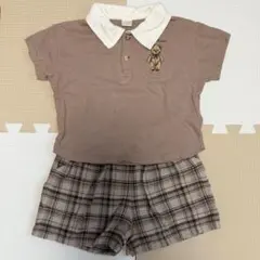 【tete a tete】トップス＆パンツセット 90 ブラウン チェック くまのサムネイル