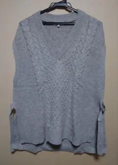 しまむら シーズンリーズン リンネル グレー Vネック ニットベスト L