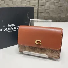 未使用品　COACH 三つ折り財布 ブラウンレザー