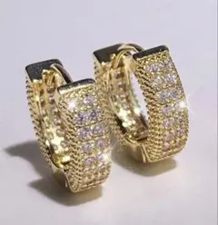 メンズ ゴールド フープピアス CZダイヤ 高級感 ストリート 韓国