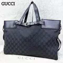 【美品】GUCCI グッチ GGキャンバス ベルト ハンドバッグ ブラック