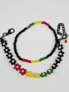 ラスタカラー 花柄 ブレスレット2連