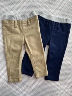 裏起毛 スキニー パンツ 2枚セット 80サイズ ベージュ ネイビー