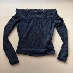 シーイン　レース オフショルダー トップス ブラック XS