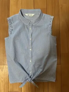 H&M ストライプ ノースリーブシャツ　140 青白