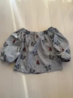 Zaraストライプ柄バタフライ刺繍ブラウス