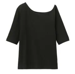GU ジーユー　リブアシンメトリーネックT 五分袖　半袖Tシャツ 黒　ユニクロ