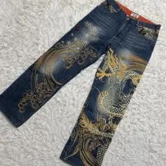 【2584】✨美品✨絡繰魂 流儀　デニム　ジーンズ　ドラゴン　龍　和柄　大きめのサムネイル