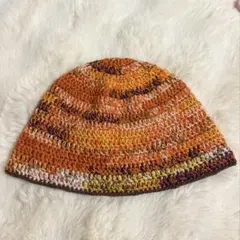 ハンドメイド クロシェハット オレンジ系 ニット帽 バケットハット ビーニー