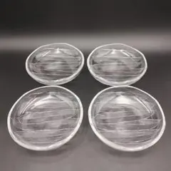 【新品未使用】竹の葉模様 ガラス製 丸浅皿 4枚セット