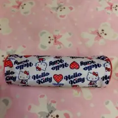 サンリオハローキティ筒型ペンケースポーチハート柄白色平成レトログッズ文房具