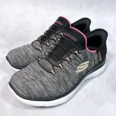 美品【スケッチャーズ】 スリップインズ (23.5) 軽量スニーカー　黒　ピンク