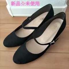 新品　未使用　美品　レディース　パンプス　黒　レース　ストラップ　ヒール約5cm