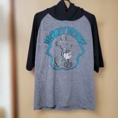 ミッキーマウス ラグラン フード付きTシャツ　五分袖