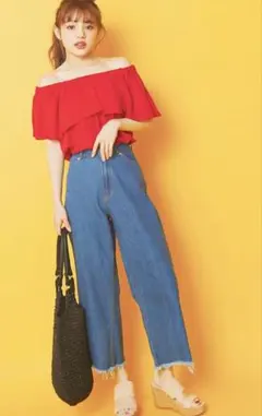 GRLグレイル　カットオフデニムパンツ　フレア　ハイウエスト