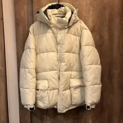 ナイロン/コットン　リップストップ中綿フーテッドジャケット　ホワイト