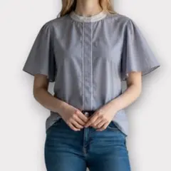 natural couture バイカラー フレアスリ－ブ ブラウス 半袖 Fのサムネイル