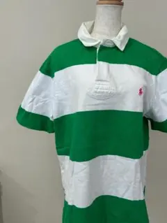 ラルフローレン LL ラガーシャツ 緑 白 太ボーダー ポロシャツ 古着