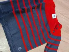 赤とグレーのストライプ ニットセーター 95cm以下