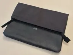 TAKEO KIKUCHI クラッチバッグ ブラック フェイクレザーxキャンバス