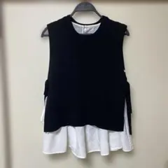 春　レイヤード　黒ベスト