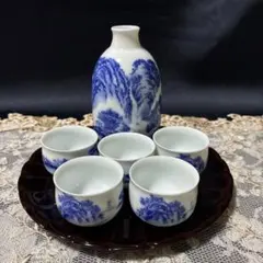香蘭社　染付山水　酒器セット