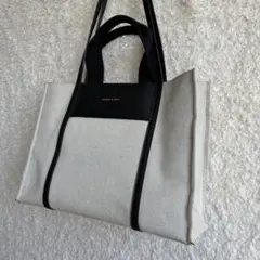 チャールズアンドキース トートバッグ ダブルハンドル A4可 キャンバス×レザー