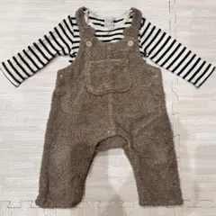 【美品】petit main 80サイズ　サロペットとボーダーロンパースセット