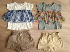 トップスとショートパンツセット　100cm　双子コーデ　4枚まとめ売り