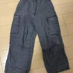 GU デニムカーゴパンツ ブラック Lサイズ