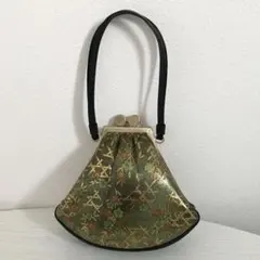 美品♪本革 高級 竹に枝垂れ桜 和装 がま口 ハンドバッグ 卒業式 式典