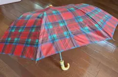 チェック柄 折りたたみ傘　フック型ハンドル