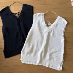 GU リブ編みVネックニットベスト(S) 2色セット