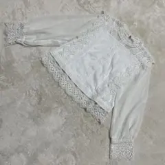 レース装飾 ホワイト 長袖シャツ　M