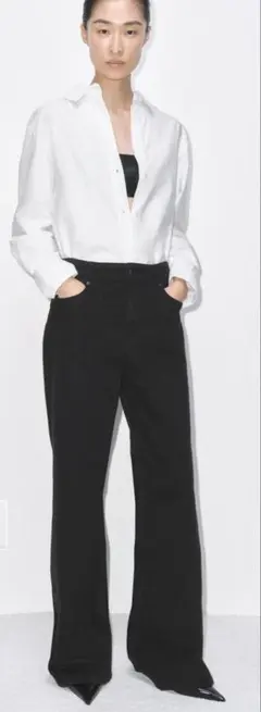 ZARAブラック ワイドレッグデニムパンツ