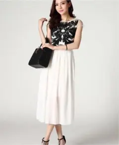 タイムセール　全サイズ1着限定‼️チュール半袖ワンピース 花柄刺繍 二次会ドレス